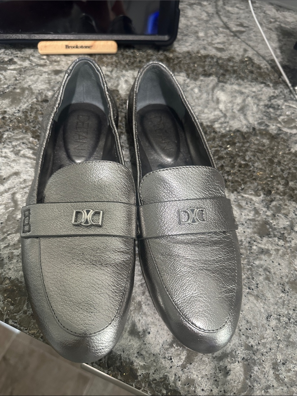 Ladies Metallic Silver Leather Penny Loafers